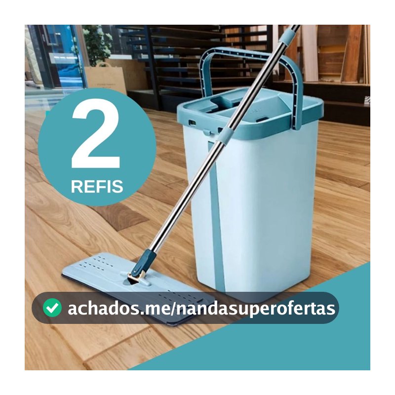 Mop Flat Balde 6 litros Com 2 Refis Com Cabo Extensivel Inox Grande