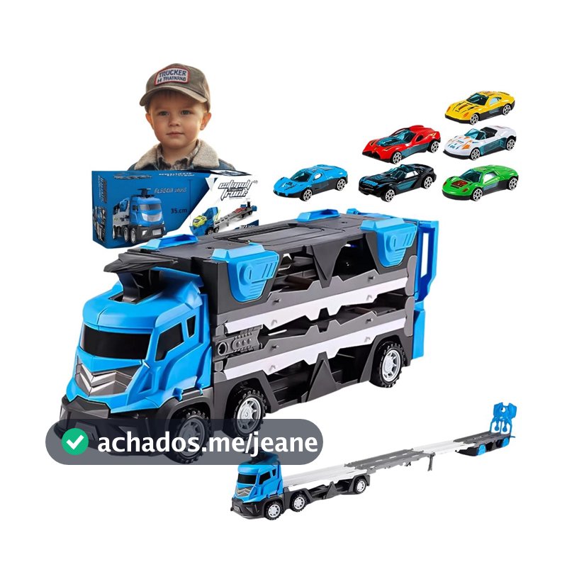 Caminhao Cegonha Vira Pista Grande Com Lancador Carreta Cegonheira Com 6 Carrinhos Fricção Kizumba
