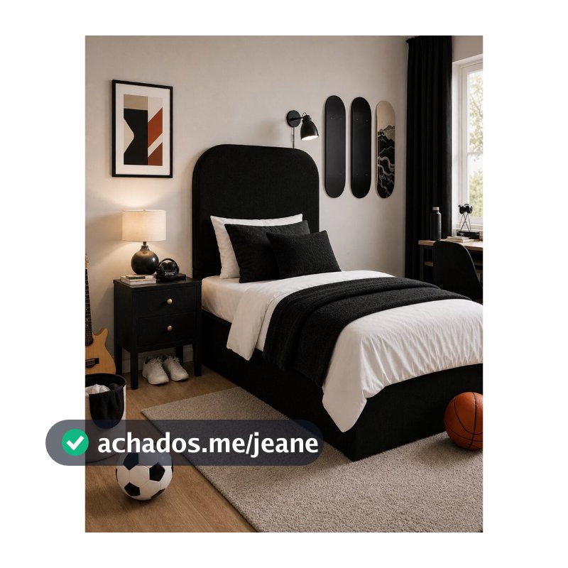 Cabeceira P/ Cama Box Solteiro Modelo Dunna Orgânica Ads Decor - Suede na Cor Preto