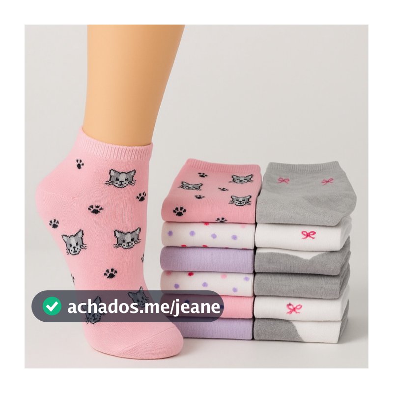 Kit 12 Meias Femininas Coloridas Cano Curto Estampadas e Confortáveis Divertidas Estilo e Conforto  Promoçao