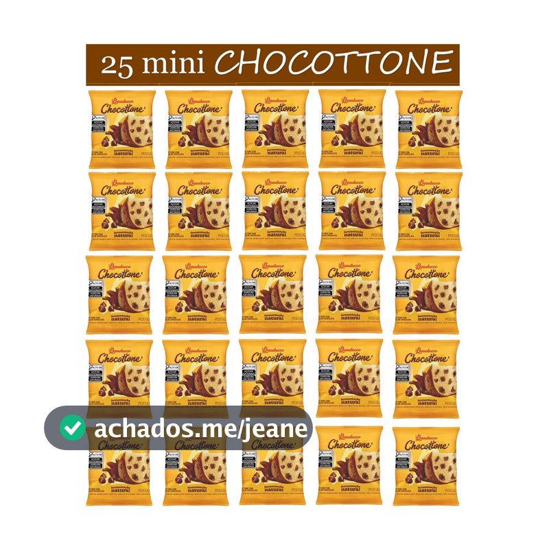 Kit 25 Mini Chocottone Bauducco 80g Panettone com gotas de chocolate Embalagem Plástica Flow Pack