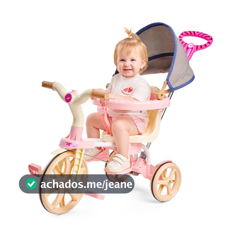 Bicicleta Infantil 3 em 1 Triciclo Calesita Carrinho de Bebê Ciclito C/ Toldo Haste Protetor e Pedal