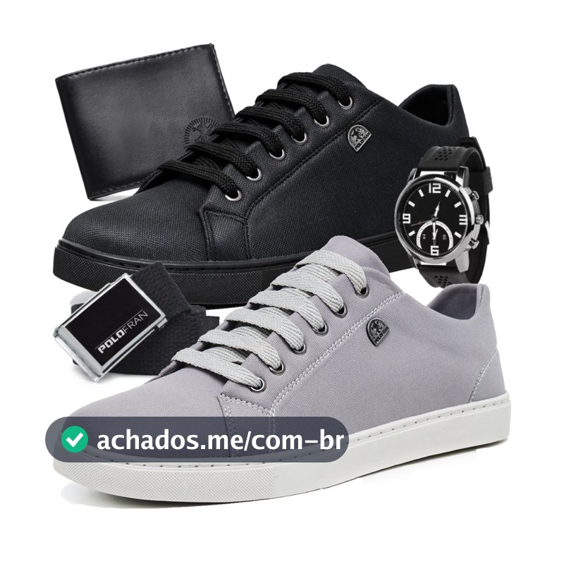 Kit 2 Tênis Masculino Polo Fran Sapatênis Básico Casual Com Carteira Cinto e Relógio London