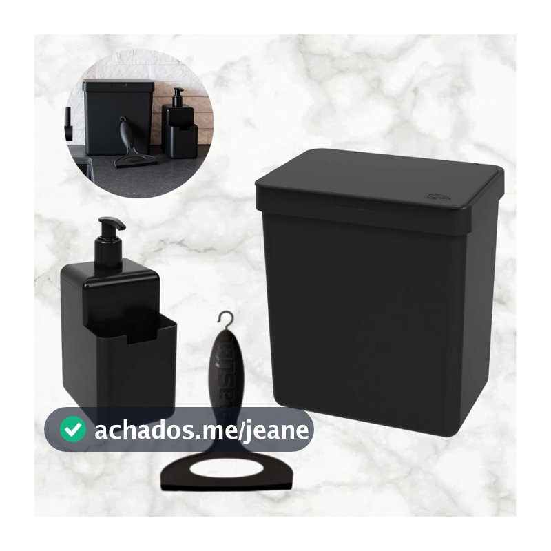 Kit 3 Peças Lixeira + Dispenser e Rodinho Pia de Cozinha Organização Esconde Sacola Bucha Detergente