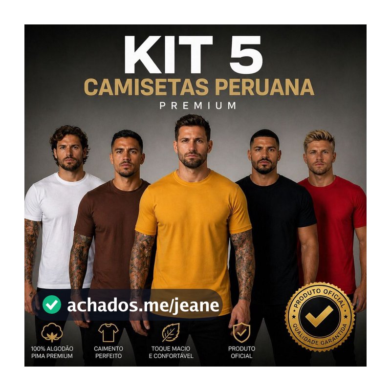 Kit 5 Camisetas Malha Peruana Algodão com Elastano Pima Premium Confortável Durável 40.1 Masculina
