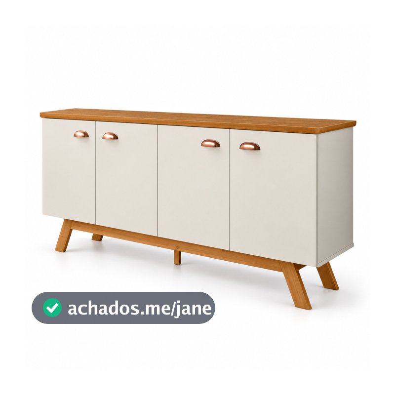 Aparador Buffet Atlanta Balcão 4 Portas Com Pés De Madeira Off White Puxador Concha Sala Jantar - AV