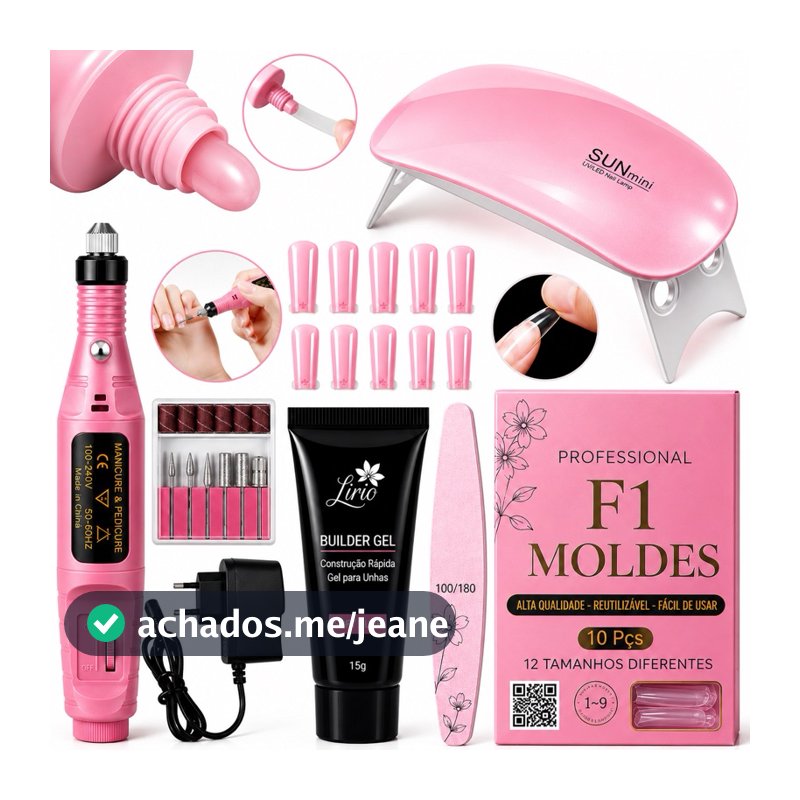 Kit Unha de Gel Completo Iniciante Manicure Alongamento Cabine Sun Mini Unhas Polygel Molde F1 Lixa Lixadeira Elétrica