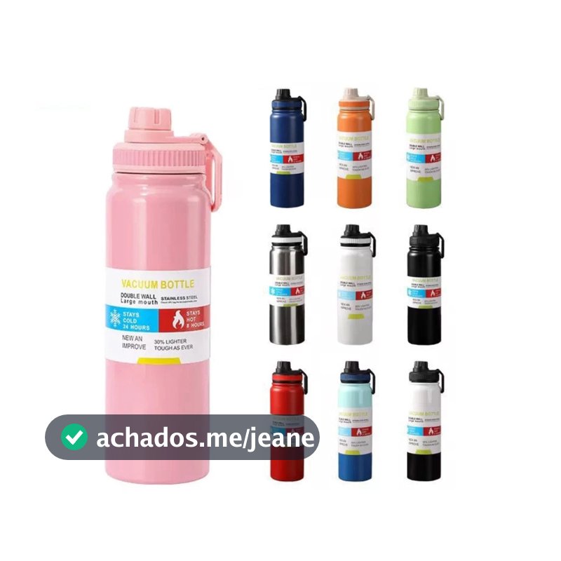 Garrafa Térmica 800ml em Aço Inox com Parede Dupla, Tampa Antivazamento para Quente e Frio