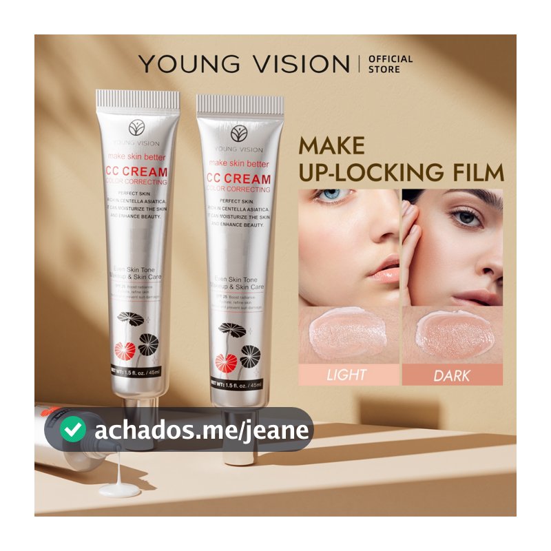 【Present Gifts】YOUNG VISION 45ml CC Creme Com Centella Asiatica, Corretivo Facial Leve Corretor De Cor