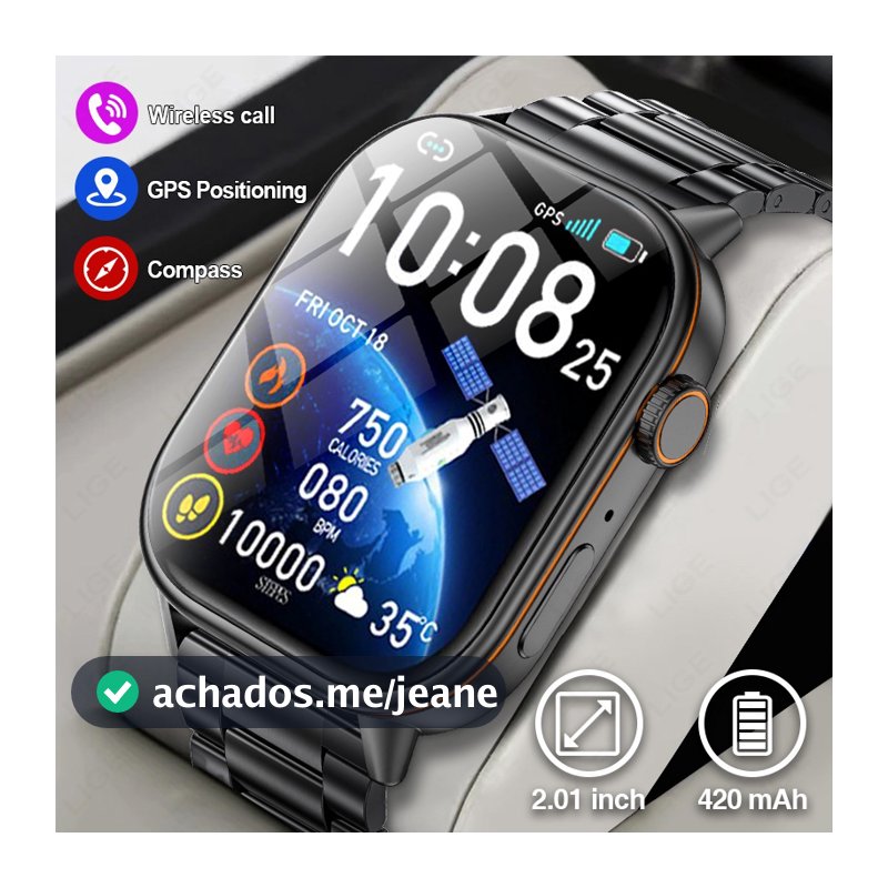 LIGE GPS Trajetória Esporte Relógio Inteligente Original Masculino HD Bluetooth Chamada Unisex Pulseira Bússola Fitness