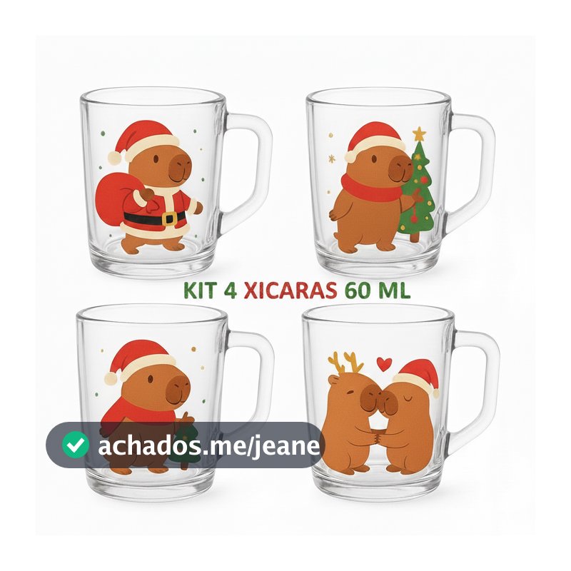 Kit Conjunto 4 Xícaras Natalinas 60ml Em Policarbonato Resistente Decorativa  Seguras Para Café E Chocolate Quente