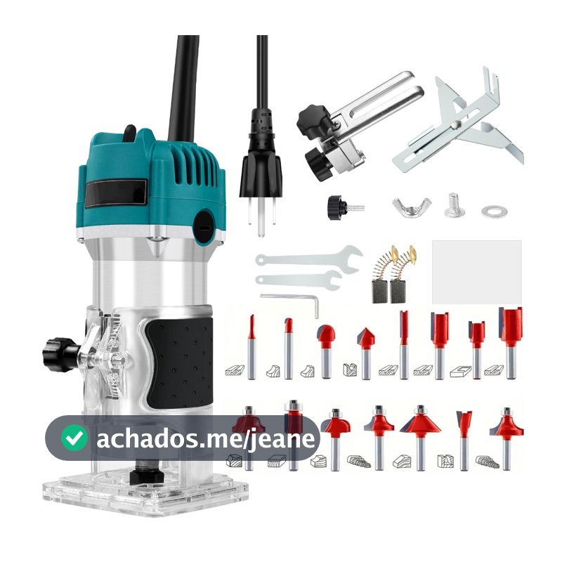 Kit Tupia Laminadora 800W Bivolt - Profissional com 15 Fresas para Madeira