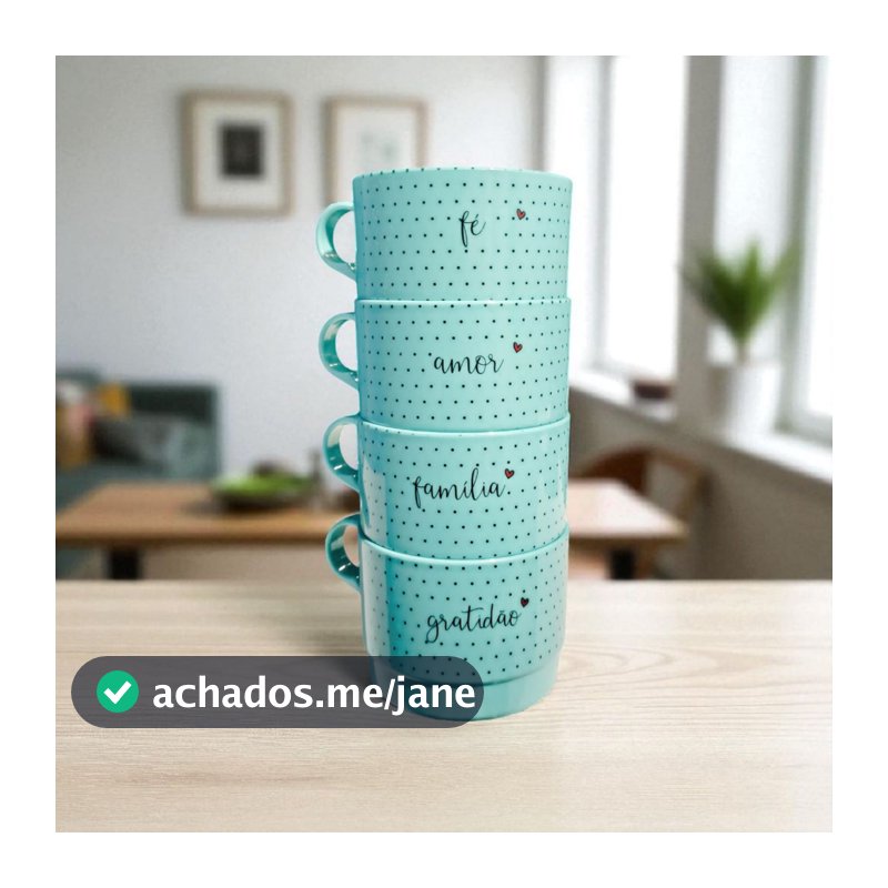 Conjunto com 4 Xícaras de Acrílico 200 ml Empilhavél Frases.