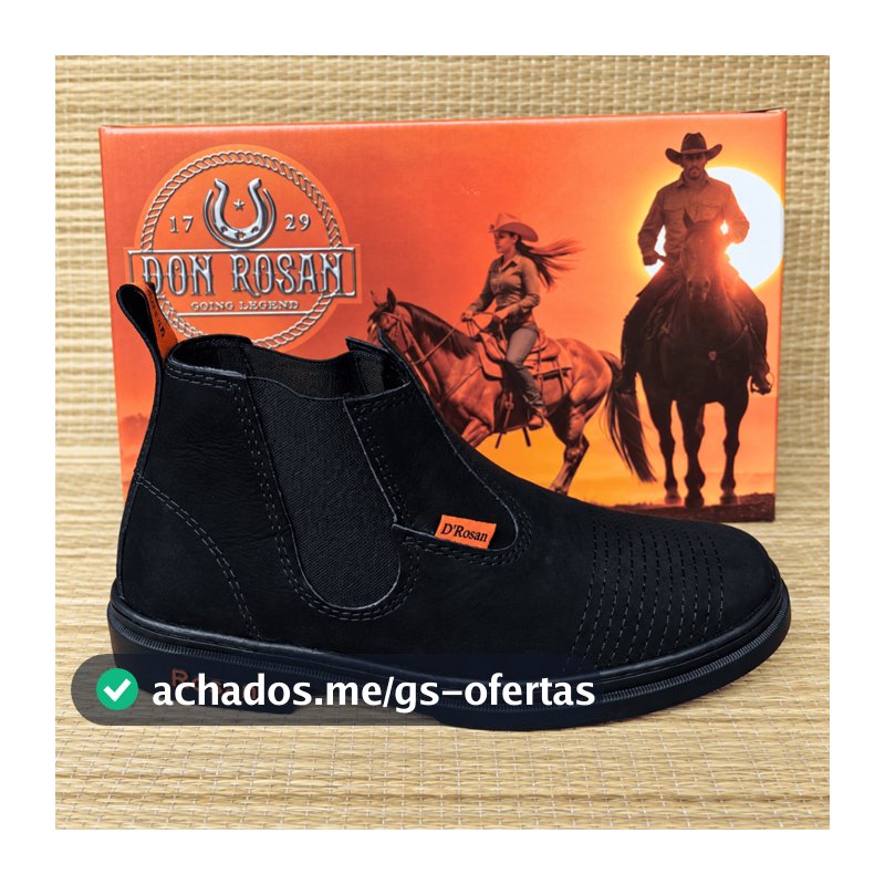 Botina Bota Masculina Couro Nobuck Preta Solado Antiderrapante Country Vaquejada Trabalho Don Rosan