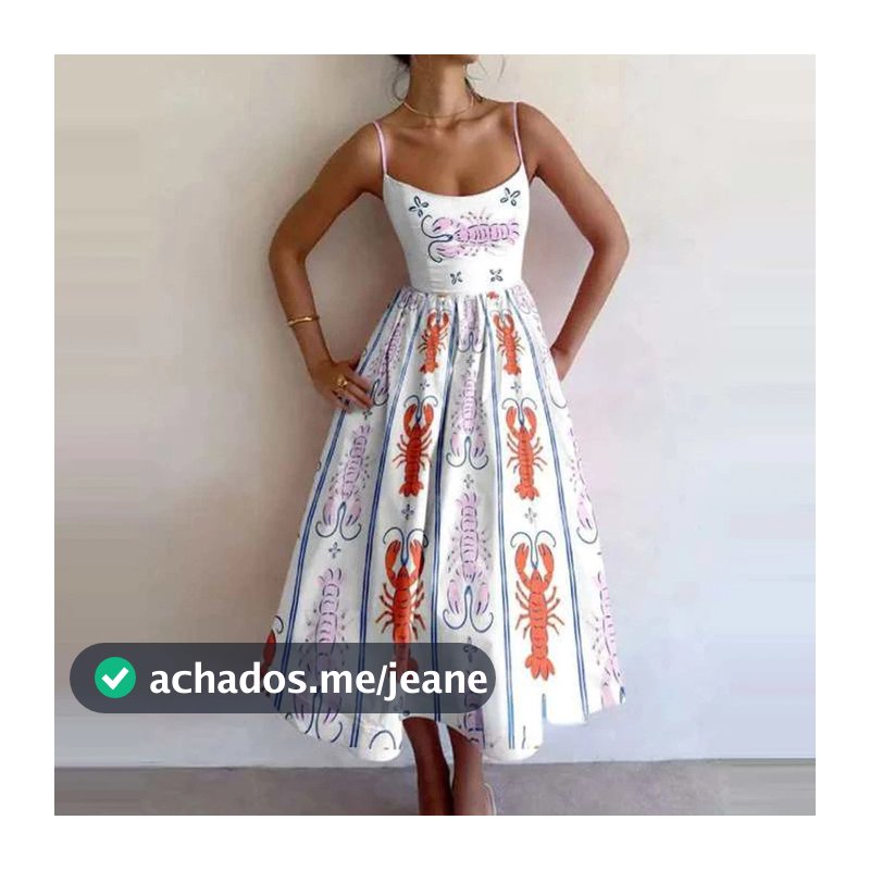 Vestido Elegante Impresso com Cintura Franzida e Alças Flare para Mulheres (28744)