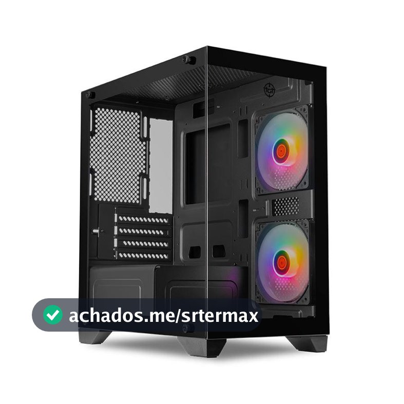 Gabinete Gamer TGT Gladiator, Rainbow, Mid-Tower, Lateral de Vidro, Com 2 Fans, Preto, TGT-GLD-BK