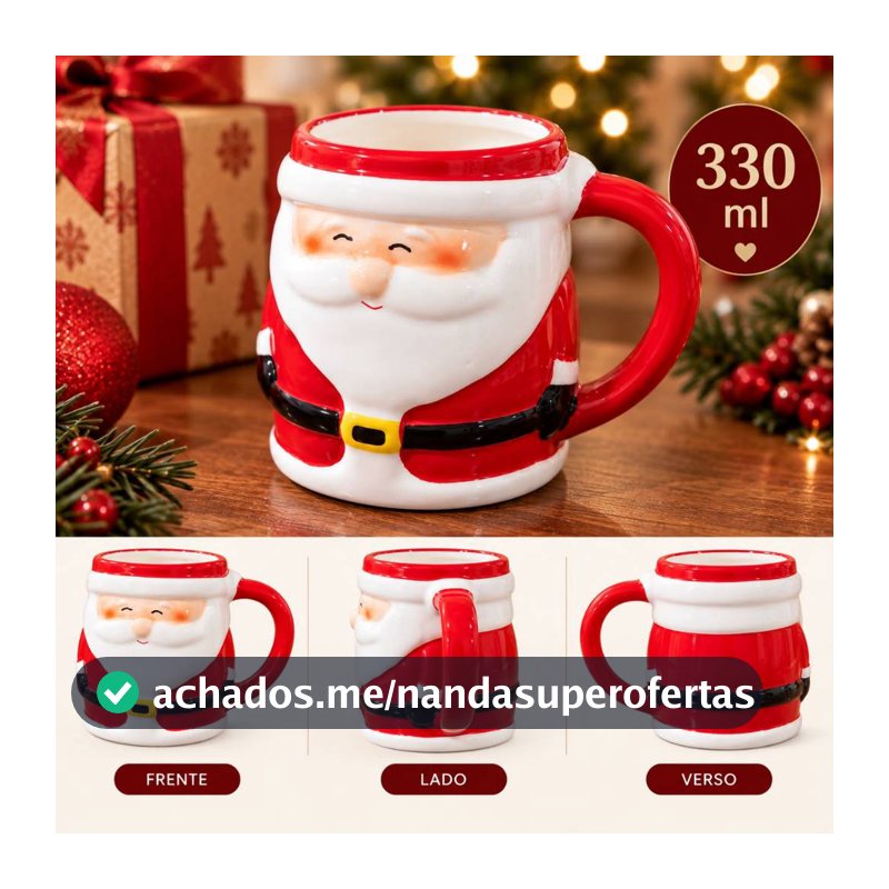 Caneca Natal Ceramica Papai Noel Reistente Decorativa Presente Natalino