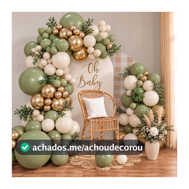 Kit 135/70 Balões Verde Oliva, Bege e Dourado 5’ 9’ 16’ Chá de bebê / Aniversário Desconstruído