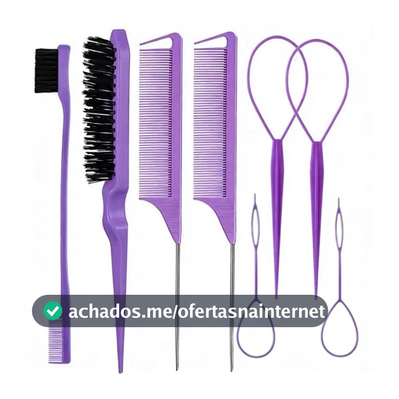 ANA1108 Conjunto 8 peças para estilizar e trançar o cabelo incluindo pente e ferramenta para trançar