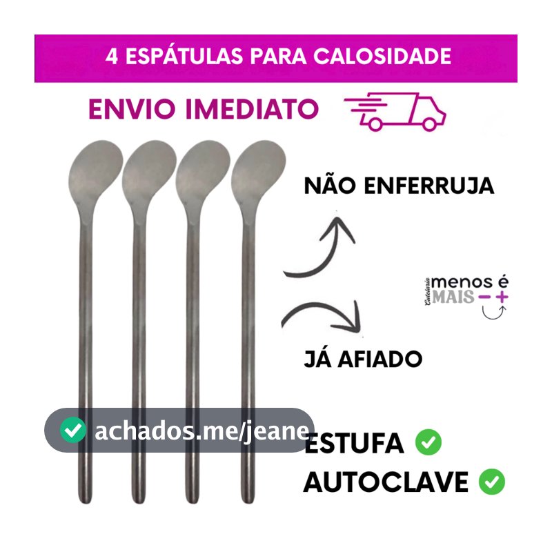 Kit 4 Espátulas para Calosidade Aço Inoxidável Slim