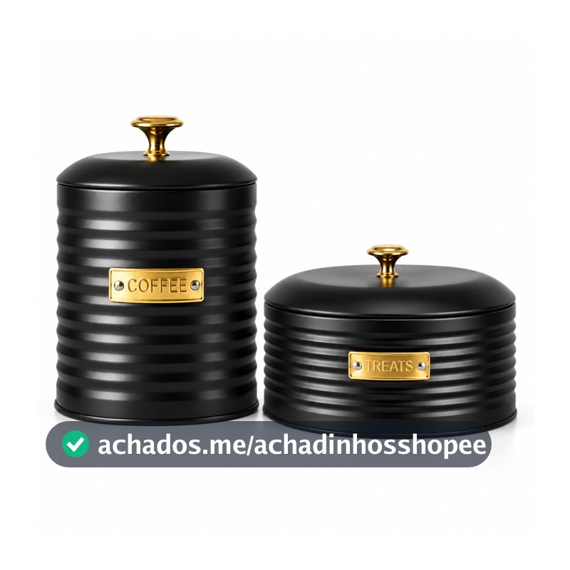 Porta Biscoito E Porta Café De Metal Preto Com Dourado