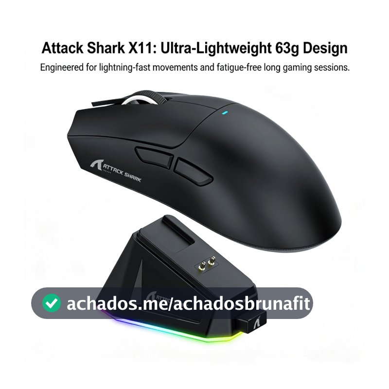Mouse Attack Shark X11 Bluetooth para notebook sem fio com dock de carregamento magnético 63 g ultraleve 22000 DPI novo