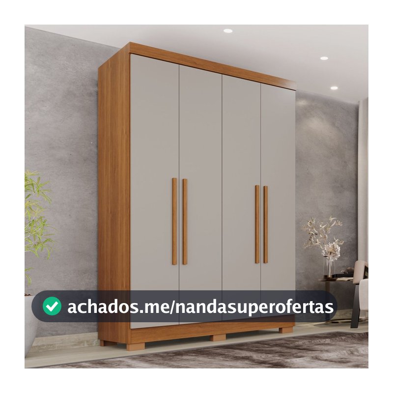 Guarda-Roupa Solteiro 4 Portas 2 Gavetas com Pés França Off White/Cinamomo Cinamomo/Off White