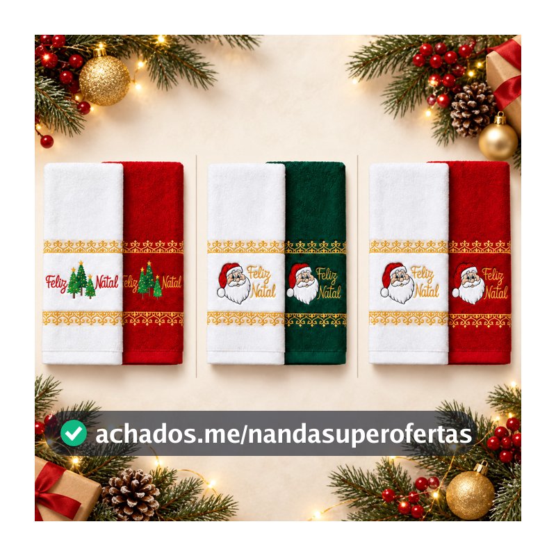 Kit 2 Toalhas de Mão Lavabo Natalinas Bordadas Papai Noel