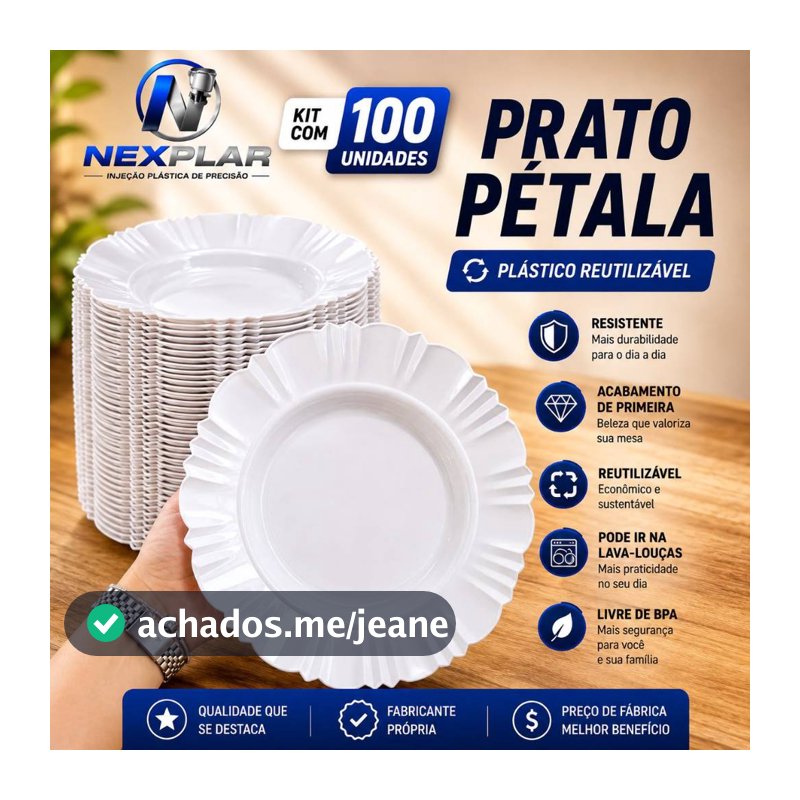 KIT 100 PRATOS PLÁSTICO BRANCO FUNDO REUTILIÁZAVEL DURÁVEL PÉTALA PARA BUFFET EVENTOS ANIVERSÁRIOS JANTAR  PRÁTICO NATAL