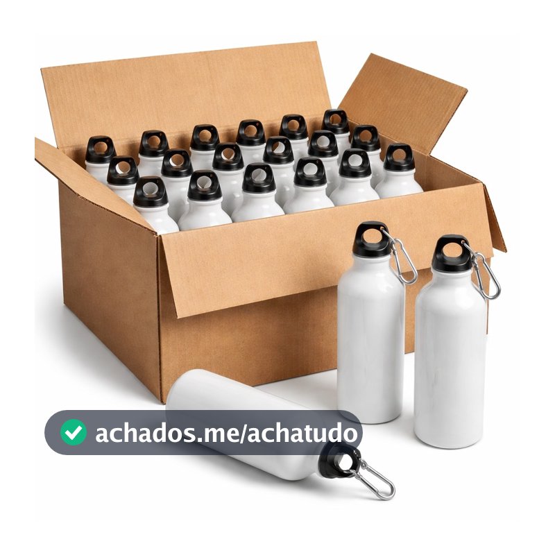 Garrafa Squeeze De Água Alumínio Tampa C Mosquetão/ 500ml Cor Branco Sublimação - Kit 20 unidades