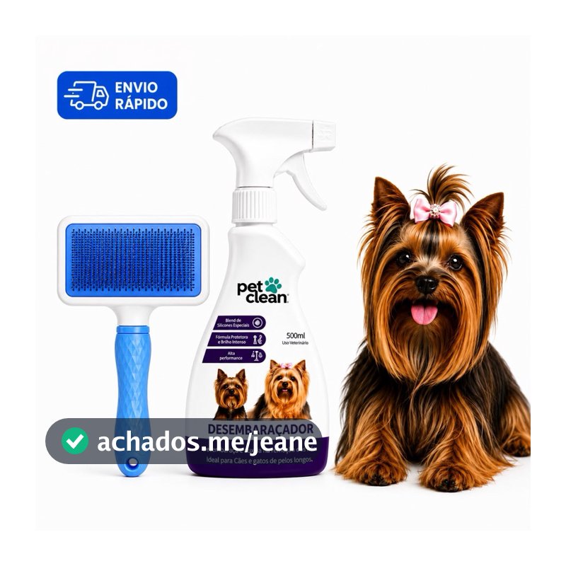 Kit Pet Escova Removedora de Pelos + Spray Desembaraçador 500ml + Perfume Pet Clean Macho/Fêmea