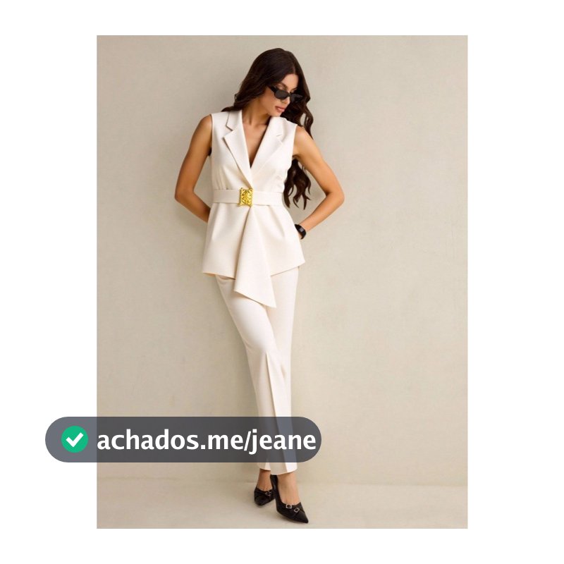 Conjunto alfaiataria feminino colete alongado assimétrico com cinto e calça pantlona 0137