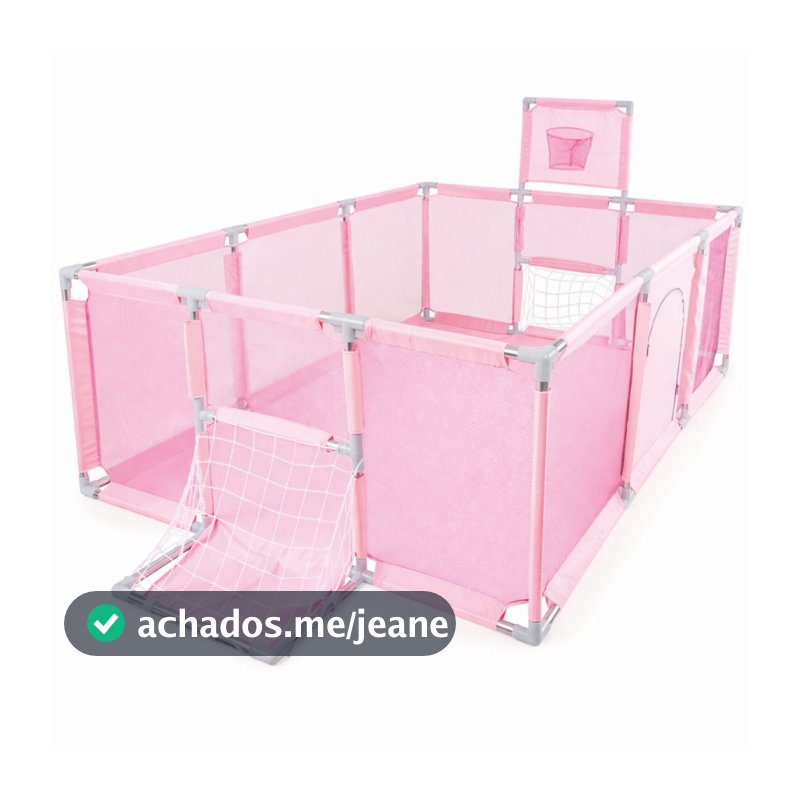 Cercadinho Bebê Grande 180x120x60cm com Tela Baby Bear Rosa Infantil