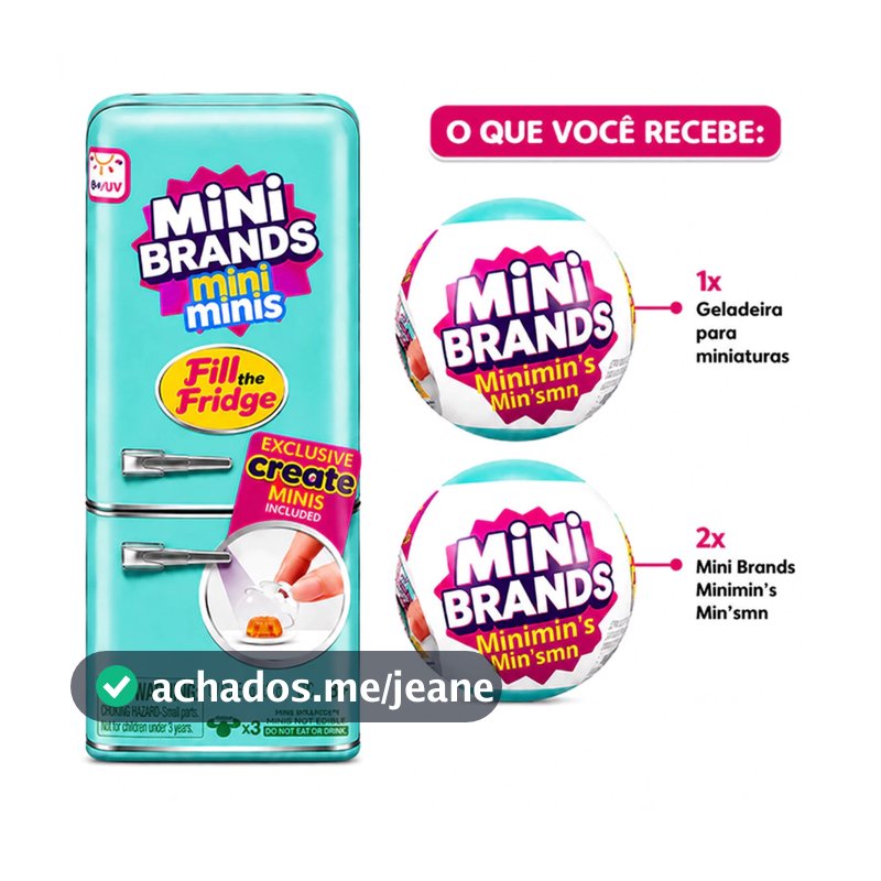 Mini Geladeira Fill The Fridge com 2 Bolas Mini Brands Surpresa Colecionável