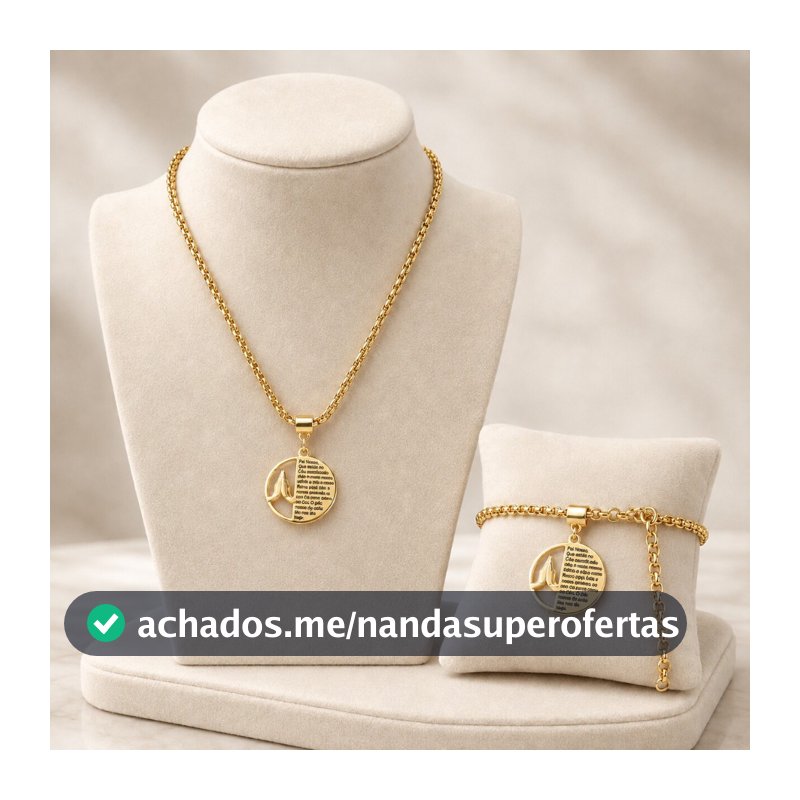 Colar e Pulseira Pai Nosso Feminino Religioso Banho Cataforetico Presente Fé Cristã