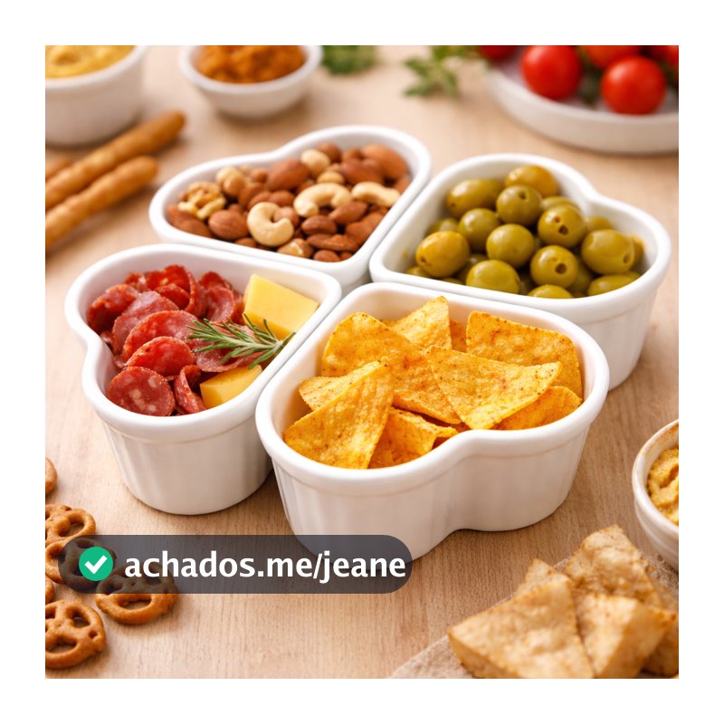 Kit Petisqueira Coração Ramequin de Plástico Forte Pote Petiscos Molhos Maionese Lanches