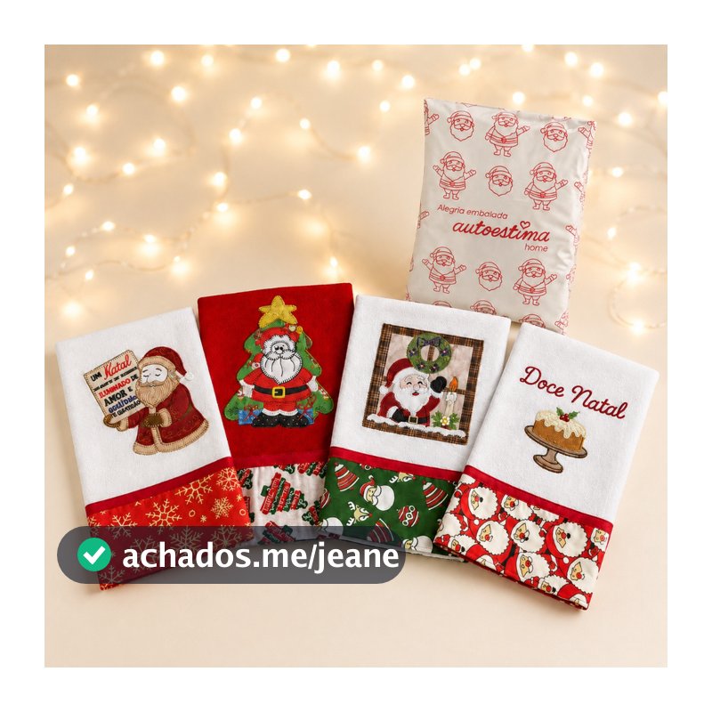 Kit 4 Panos De Prato / Copa  Natal Bordado - 100% Algodão Sacaria Pé de Galinha