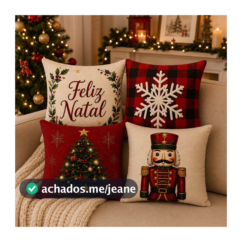 Kit 4 Capas de Almofada Estampada Natal Papai Noel Decoração