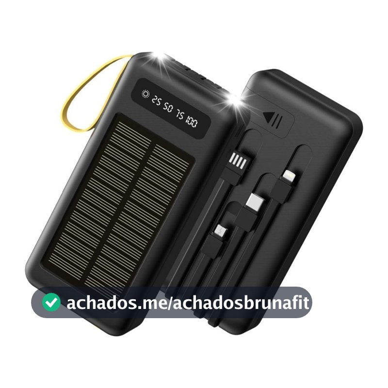 Carregador Portátil Power Bank Solar 20.000mah Com cabos 5 Em1 LED lanterna