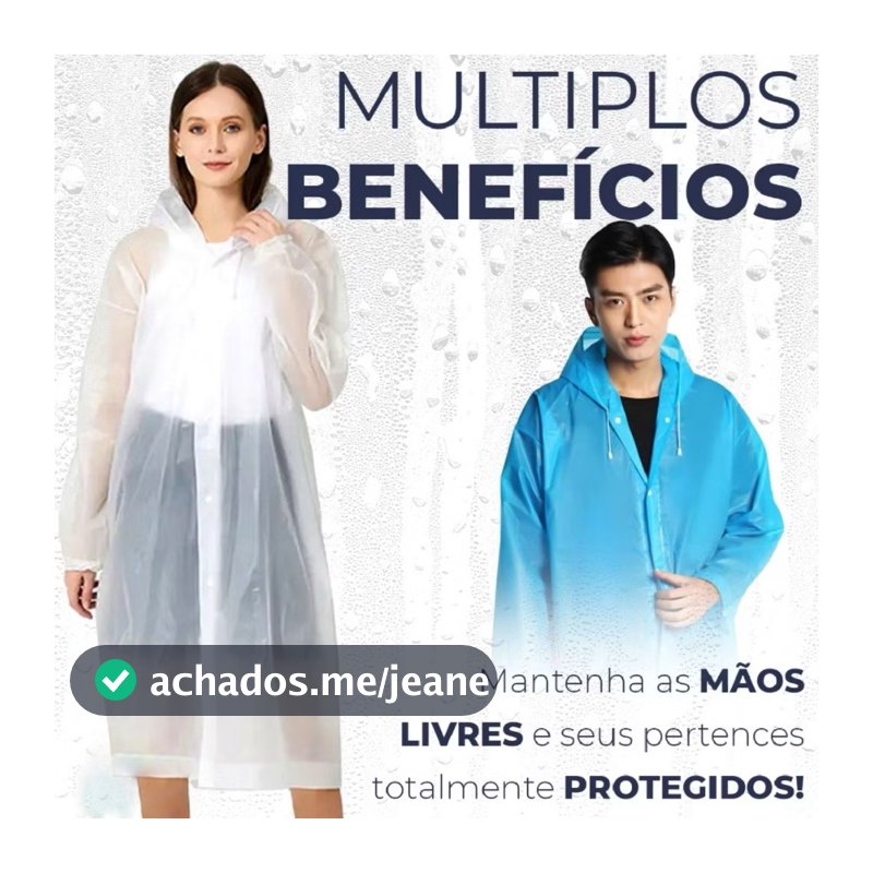 Kit 2 Capa Chuva Adulto Confortável Adolescente Capuz Impermeável Unissex