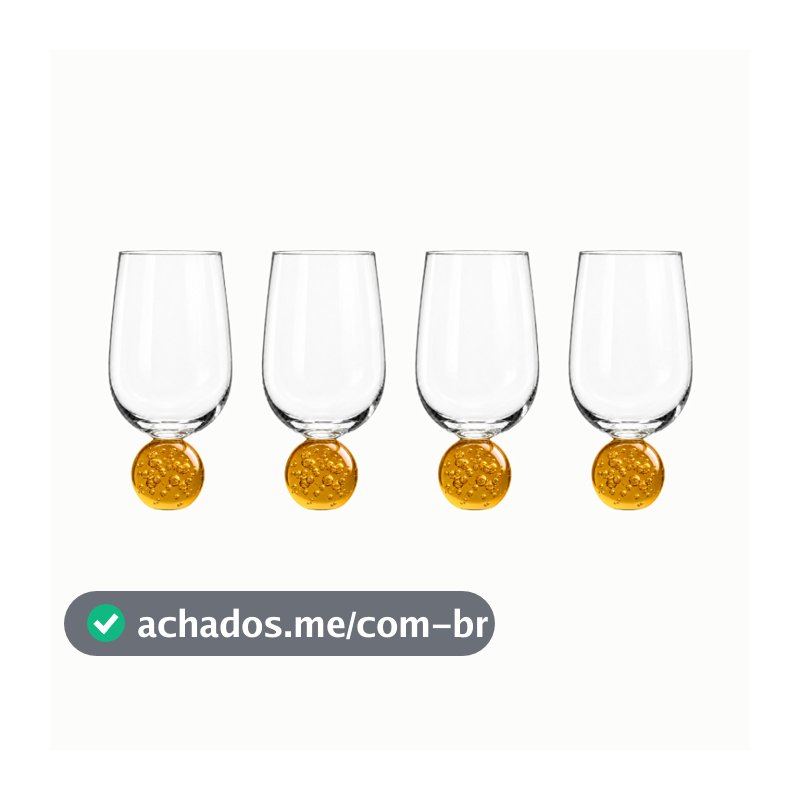 Kit com 4 taças de vidro com base âmbar esfera bubble glass 400 ml