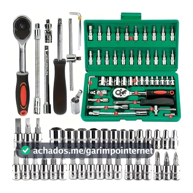 46 Peças Verde Kit Chaves Jogo Catraca Reversível Soquetes Maleta Promoção