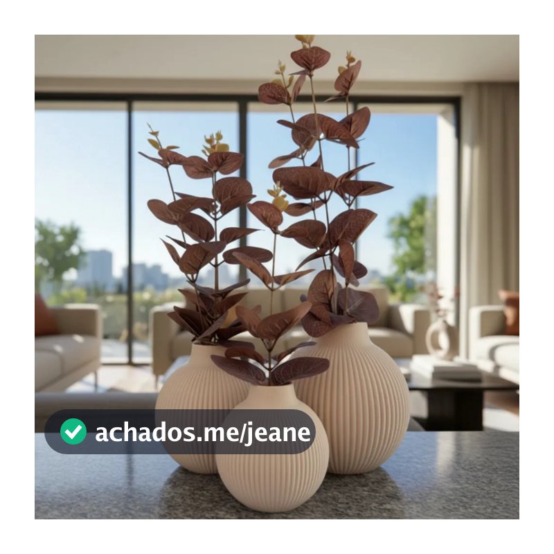 Trio De Vasos Decorativos Com Flores Artificiais Toque Real