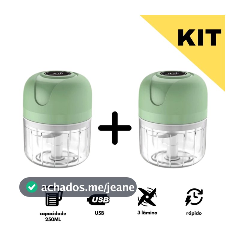 KIT 2 Mini Processador Elétrico Moedor Carne Vegetais Alho Fruta Amendoim Recarregável USB 250ml