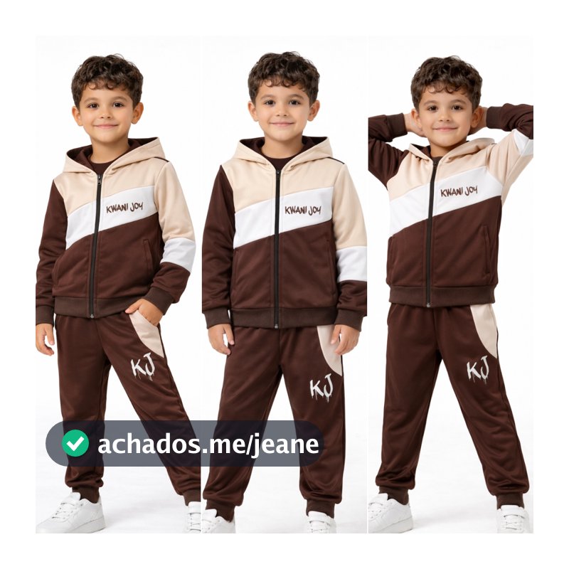 Conjunto de 3 Peças Casaco + Calça Moletom + Blusa de Menino Com Capuz Para Criança Frio ou 2 Peças