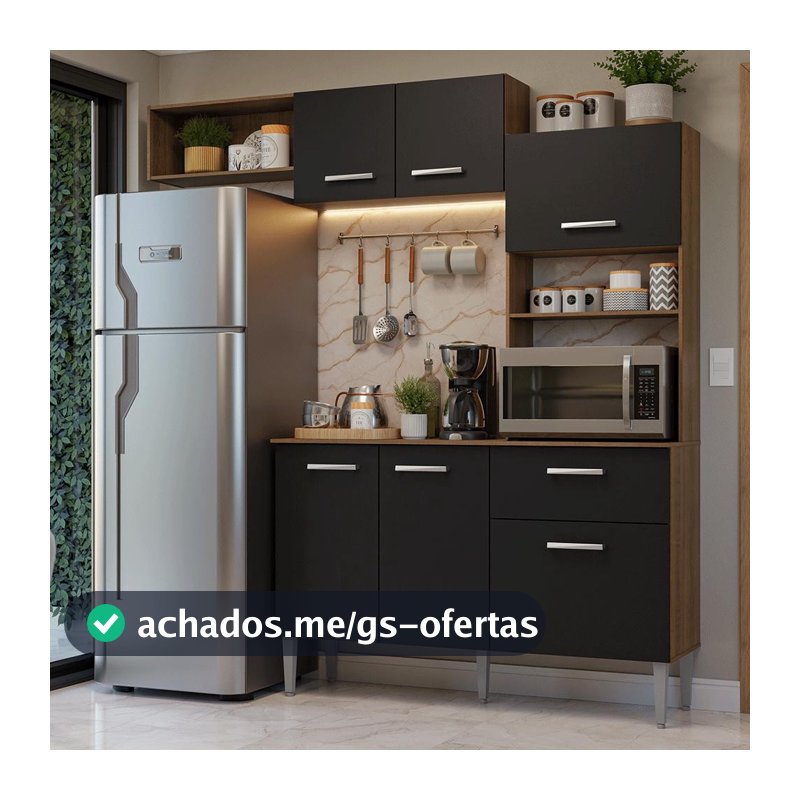 Armário de Cozinha Compacta 196cm Rustic/Preto Aura Madesa 01