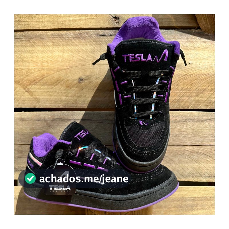 Tênis Tesla Coil Black White Casual Reflect Bordado Camurça Premium Esportivo
