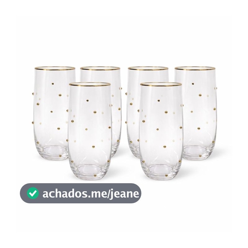 Cj 6 Copos Balls Borda Dourada Vidro 400ml 26087 - Vencedor