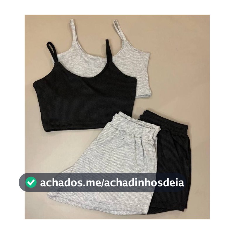 Kit 2 Conjuntos Feminino Short e Cropped Canelado Curto - CJESHC