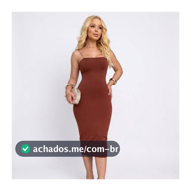 Vestido Midi, Alça Fina, Não Transparente, Elegante, Suplex, forro duplo, forrado